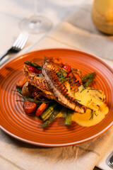 grilled salmon steak with lemon