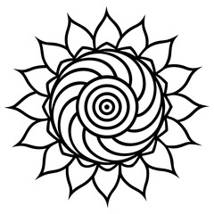 Decorative Line Art of Nakshi Kantha Spiral Motif Isolated Vector Illustration, Traditional Bengali Folk Textile Spiral Pattern Outline, Hand Drawn Ethnic Nakshi Kantha Motif Line Art, Folk Embroidery