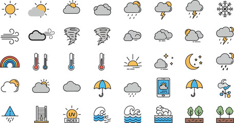 Collection of Colorful Weather Icons Forecast Symbols for Digital and Print Projects