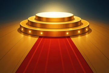 Golden award podium with red carpet and spotlight