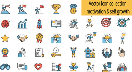 Vector Icon Set of Motivation, Self-Growth, Success, and Achievement Concepts