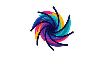 Colorful Abstract Swirl with Black Outlines on White Background.