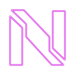 Neon letter n isolated on transparent background, glowing purple outline design