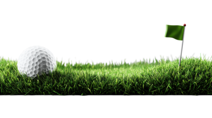Golf Ball and Flag on Green Grass  on transparent background