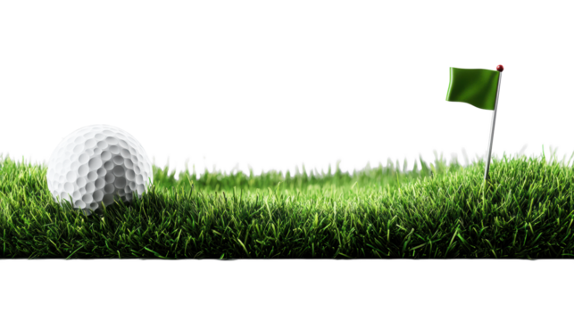 Golf Ball and Flag on Green Grass on transparent background