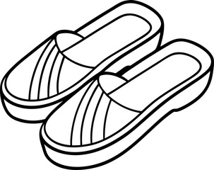 Line Art of Wooden Clog Sandals Isolated on White Vector Illustration, Minimal Line Drawing of Traditional Footwear, Hand Drawn Ethnic Wooden Shoes Outline, Cultural Folk Footwear Line Art Vector