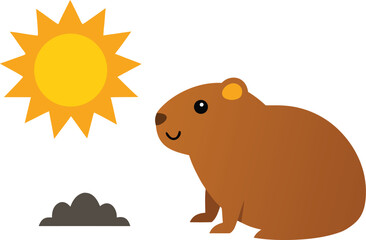 Groundhog day celebration vector illustration featuring sun and groundhog icon vector