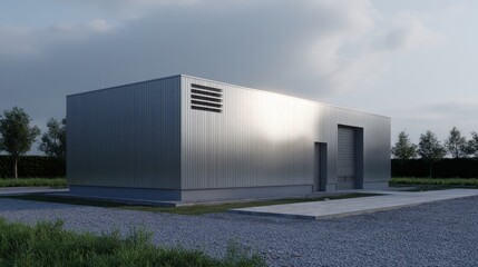 Obraz premium Modern Metallic Industrial Building with Minimalist Design Features