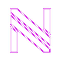 Neon letter n isolated on transparent background, glowing purple capital letter n