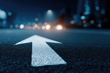 City street at night with arrow
