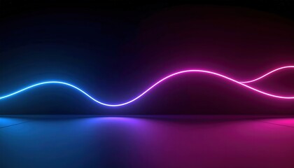 Neon Wave: Abstract Blue and Pink Glowing Lines Reflecting on Dark Floor