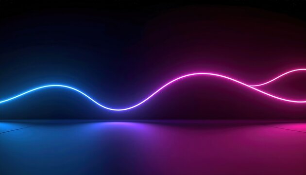 Neon Wave: Abstract Blue and Pink Glowing Lines Reflecting on Dark Floor - Powered by Adobe
