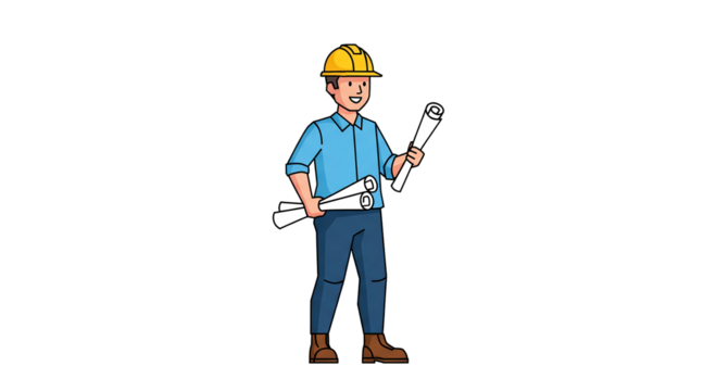 Smiling Engineer or Architect Holding Blueprints Illustration