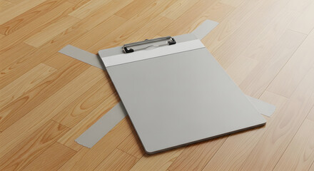 Clipboard with Tape on a Wooden Floor