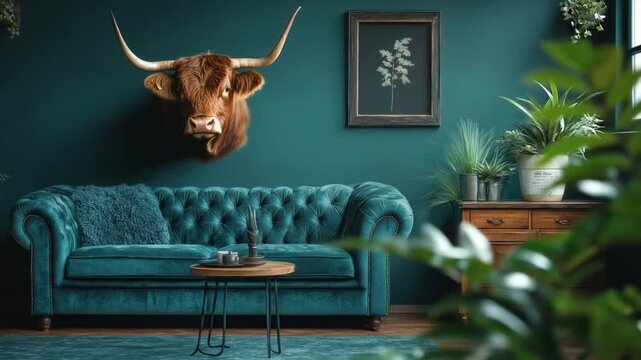 Teal living room interior