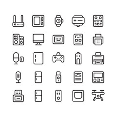 25 Modern Home Appliances and Electronic Devices Outline Icons Set design