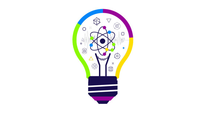 Creative lightbulb idea with atomic structure representing scientific innovation.