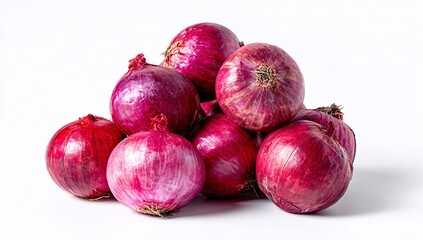 Pile of Red Onions on White Background