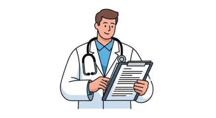 Smiling Male Doctor with a Stethoscope and Clipboard Illustration