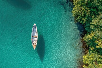Obraz premium High-angle view of a small boat on turquoise water