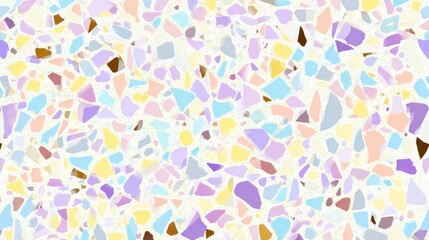 Seamless terrazzo texture with pastel color chips on white background, modern decorative surface design vector illustration.