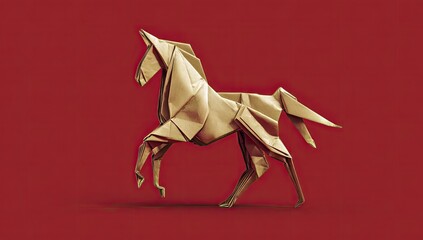 Origami horse on red background (4)