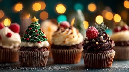 Christmas cupcakes, decorated with a Christmas theme. cake to celebrate a seasonal holiday.