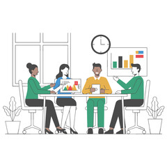 Analysts collaborating on graph data; vector illustration concept