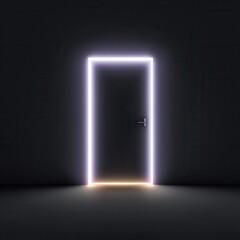 Glowing neon light framing doorway, representing opportunity and hope
