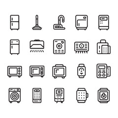 20 Minimalist Home Appliances and Electronic Devices Line Icons Set