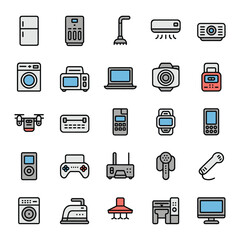 25 Colorful Home Appliances and Electronics Vector Icons Set