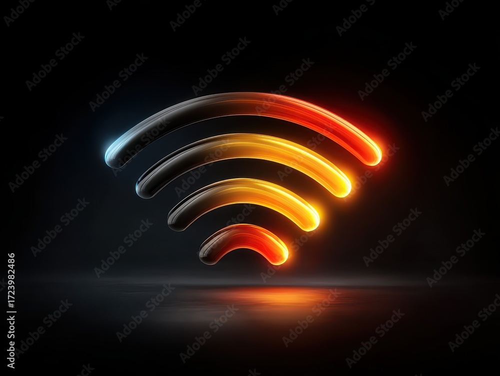 Poster abstract wi-fi signal icon with vibrant colors on dark background for connectivity and technology th