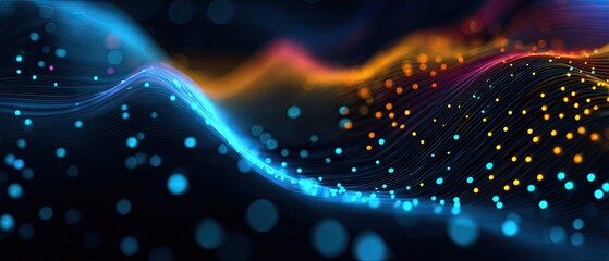 Abstract digital wave pattern of glowing particles