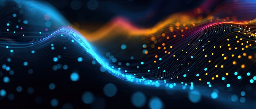 Abstract digital wave pattern of glowing particles