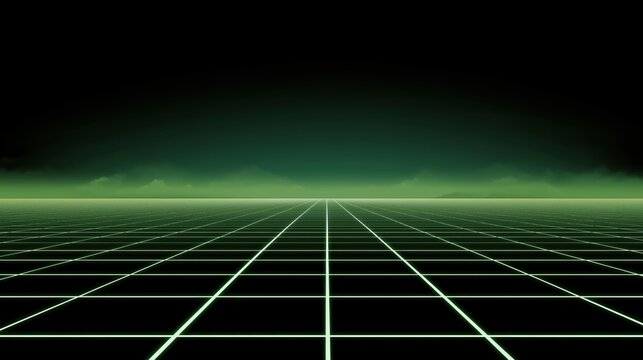 A striking, low-angle shot of a neon-lit grid against a gradient-colored, slightly fog-shrouded backdrop, evokes a futuristic atmosphere and sense of digital landscape. 