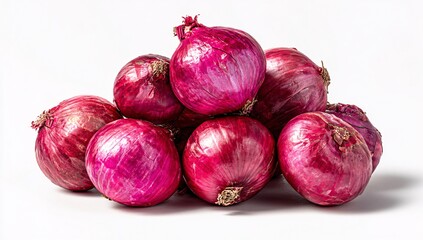 Pile of Red Onions on White Background