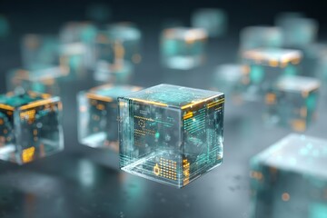Digital Blockchain Glass Cube with Circuits