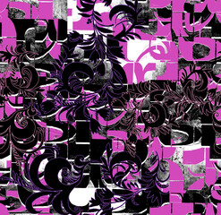Graphic seamless background. Grunge texture with a beautiful pattern. For fabric, paper, and more. Art texture. Hand-drawn lines, splashes of paint, and blurred effects. Grunge texture.Grunge design.