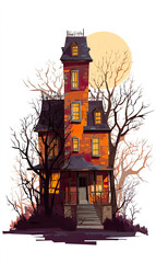 Spooky style haunted house on a white background.