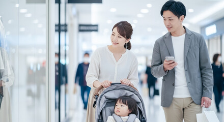 Obraz premium ショッピングモールで買い物をする家族