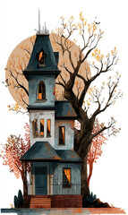 Spooky style haunted house on a white background.