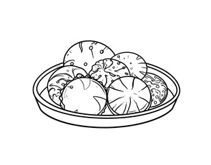 Fototapeta premium A black and white drawing of assorted cookies on a plate
