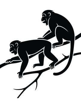 black monkeys on tree branch clip art preview