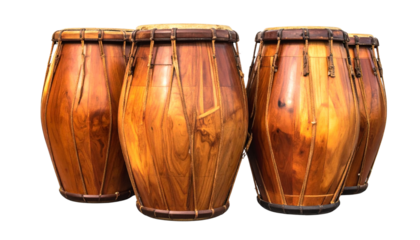 Collection of Wooden Dholak Drums for Music and Celebration, PNG