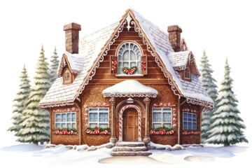 Festive gingerbread house illustration