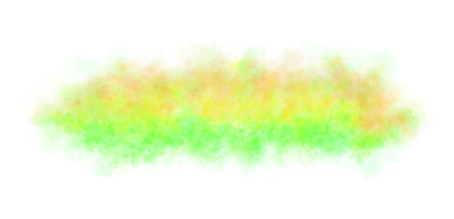 Lime green and orange smoke cloud on transparent background template or mockup for visual effects and overlays
