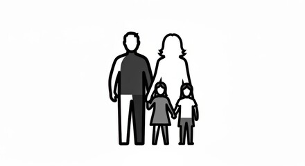 Family Icon: Parents and Two Daughters Illustration