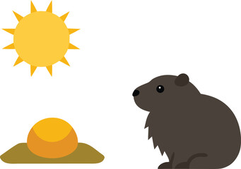 Groundhog day vector illustration elements featuring sun and groundhog vector