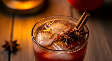 Captivating Beverage Composition Featuring Ice, Spices, and Warm Ambient Lighting No Comma.