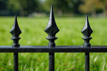 Black metal fence with decorative finials